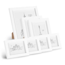 Casa Chic Chalcot, 7 db-os képkeret szett, 3 méret, téglalap alakú, paszpartu, valódi fa (CL-7SET-WHT)