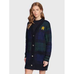 Tommy Hilfiger Kardigán Tartan WW0WW36993 Sötétkék Regular Fit