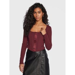 Guess Blúz W3RP18 KB9E2 Bordó Slim Fit