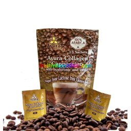 Ayura Herbal Kollagén Cappuchino, instant, 15 tasak, Stéviával édesített és növényi pálmatejjel készült