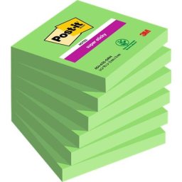3M POSTIT Öntapadó jegyzettömb, 76x76 mm, 6x90 lap, 3M POSTIT "Super Sticky", zöld