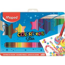 MAPED Színes ceruza készlet, háromszögletű, fém doboz, MAPED "Color'Peps Star", 48 különböző szín