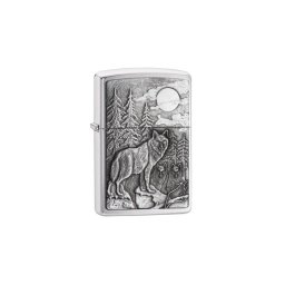 20855 Zippo öngyújtó, szálcsiszolt króm színben - Erdei farkas
