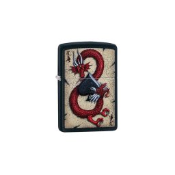 29840 zippo öngyújtó, matt fekete, pikk ász sárkány motivummal