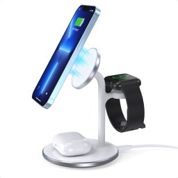 Choetech 3in1 mágneses (MagSafe kompatibilis) vezeték nélküli töltőállomás (fehér)