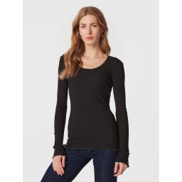 Tommy Hilfiger Blúz Frill Rib Scoop WW0WW37553 Fekete Slim Fit