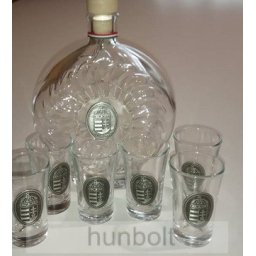 Üvegkulacs ón kossuth címerrel 0,5l, 6db/47ml ón kossuth címeres pálinkás pohárral