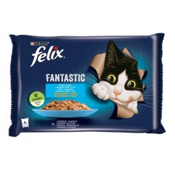FELIX FANTASTIC Lazaccal/Lepényhallal aszpikban nedves macskaeledel 4x85g