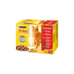 FRISKIES Szószban Csirkével/Marhával/Báránnyal/Kacsával nedves macskaeledel 12x85g