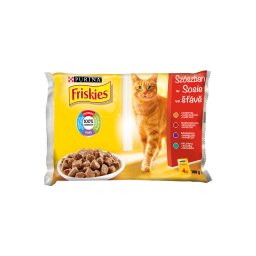 FRISKIES Szószban Csirkével/Marhával/Báránnyal/Kacsával nedves macskaeledel 4x85g