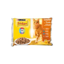 FRISKIES Szószban Csirkével/Kacsával/Lazaccal/Pulykával nedves macskaeledel 4x85g