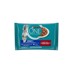 PURINA ONE SENIOR Marhával és Sárgarépával nedves macskaeledel 4x85g