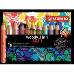 STABILO Színes ceruza készlet, kerek, vastag, STABILO "Woody ARTY 3 in 1", 10 különböző szín