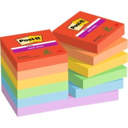 3M POSTIT Öntapadó jegyzettömb, 48x48 mm, 12x90 lap, 3M POSTIT "Super Sticky Playful", vegyes színek