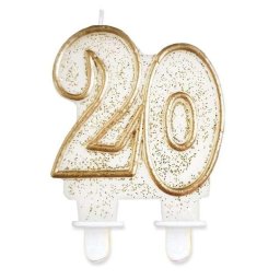 Arany csillámos tortagyertya, számgyertya 20-as