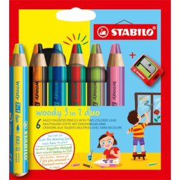 STABILO Színes ceruza készlet, STABILO "Woody 3 in 1 duo", 6 dupla vegyes szín
