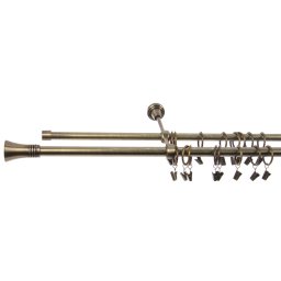 Dupla függönykarnis antik réz színű, fém 19 + 16 mm / 160 cm + kiegészítők DE-SJ86A
