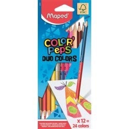 Színes ceruza készlet, kétvégű, háromszögletű, MAPED "Color'Peps Duo", 24 különböző szín