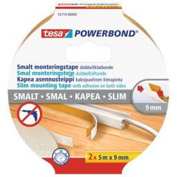 Szerelőszalag, keskeny, 2 x 9 mm x 5 m, TESA, "Powerbond"