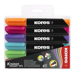 Alkoholos marker, 3 mm, kúpos, KORES "K-Marker XP1", 6 különböző szín
