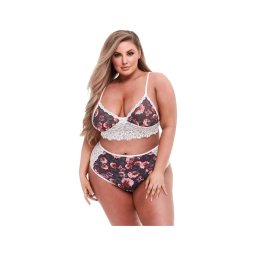 Baci Plus Size - virágos, csipkés melltartó szett