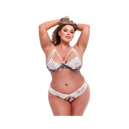 Baci Plus Size - virágos, csipkés melltartó szett (fehér)