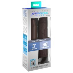Pipedream - X-TENSION Elite 3 - heregyűrűs péniszköpeny (barna)