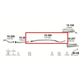 Kipufogócső, közép, Peugeot 206, Hatchback, 1.1-1.4, 2000-2006