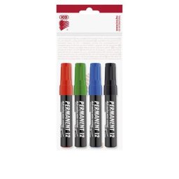 ICO Alkoholos marker készlet, 1-4 mm, vágott, ICO "Permanent 12", 4 különböző szín