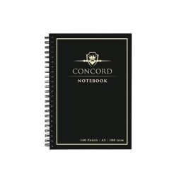 CONCORD Spirálfüzet, A5, vonalas, 70 lap, CONCORD, fekete