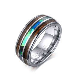Tungsten karbid karikagyűrű, koa fa és abalone kagyló berakással