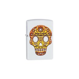 49003z Zippo öngyújtó matt fehér, koponyás mintával díszítve -Sugar Skull
