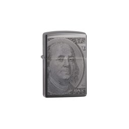 49025z Zippo öngyújtó Black Ice színben 100 USD képével, minden oldala gravírozva, díszdobozban