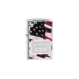 29679 Zippo Csiszolt Króm öngyújtó,Made in USA felirattal Amerikai zászlóval