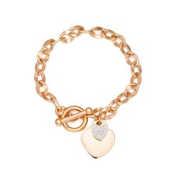 Dupla szív, vastag láncszemes nemesacél karkötő, rozé arany színben