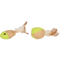 Flamingo játék labda és hal tollakkal macskáknak 10 cm