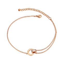 Dupla kör nemesacél bokalánc kristályokkal, rozé arany bevonattal