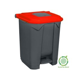 Planet Szelektív hulladékgyűjtő konténer, műanyag, pedálos, antracit, piros, 50L