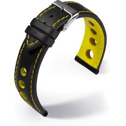 Barington Racing bőr óraszíj, fekete/sárga 18mm