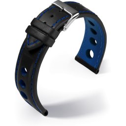 Barington Racing bőr óraszíj, fekete/kék 18mm
