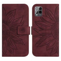 ART SUN FLOWER pénztárca tok szíjjal T Phone Pro / T Phone Pro 2023 bordó