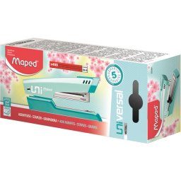 Tűzőgép, 24/6, 26/6, 20 lap, MAPED "Universal Metal Half-Strip Pastel", pasztell türkiz