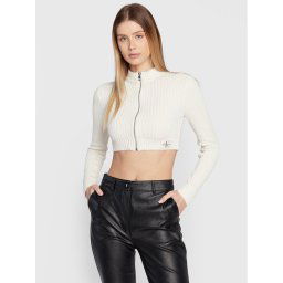 Calvin Klein Jeans Kardigán J20J220441 Ekru Slim Fit