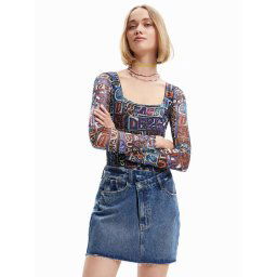 Desigual Body Lettering 23SWQK05 Fekete Slim Fit