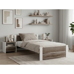 IKAROS DOUBLE ágy 90 x 200 cm, fehér/trüffel tölgy Ágyrács: Léces ágyrács, Matrac: Coco Maxi 20 cm matrac