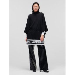 KARL LAGERFELD Poncsó Logo 226W2010 Fekete Relaxed Fit