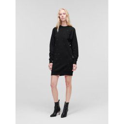 KARL LAGERFELD Kötött ruha Monogram Rhinestone 226W1353 Fekete Regular Fit