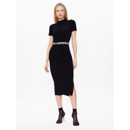 KARL LAGERFELD Kötött ruha Logo 225W1350 Fekete Slim Fit