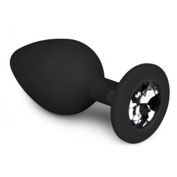 Easy Toys - szilikon anál dildó fekete, áttetsző kristállyal (M méret)