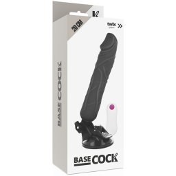 Basecock tapadótalpas vibrátor, vezetékes távirányítóval (fekete bőrszín - 20 cm).